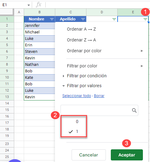 Filtrar Valores en Google Sheets