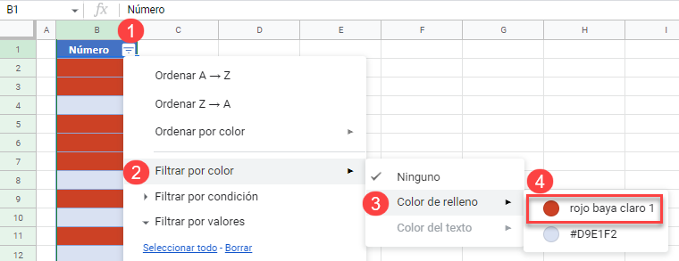 Filtrar por Color de Relleno en Google Sheets
