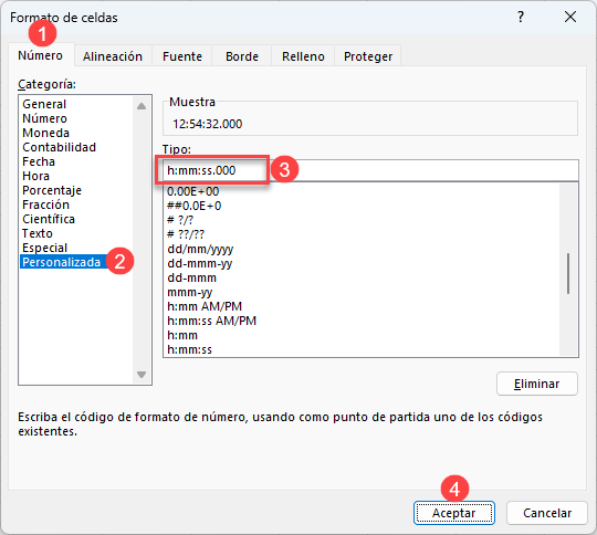 Formatear Celdas a Milisegundos en Excel