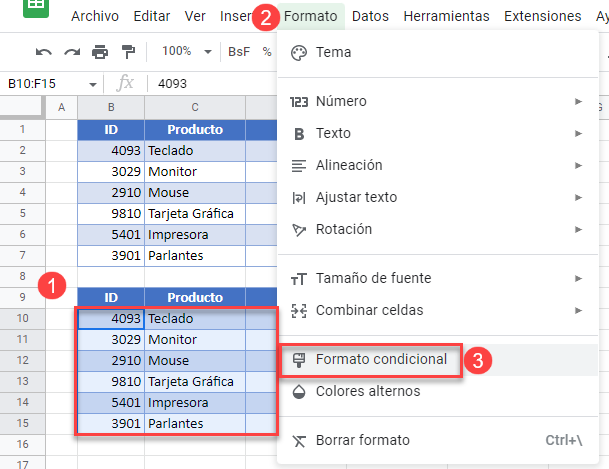Formato Condicional para Comparar Dos Tablas en Google Sheets