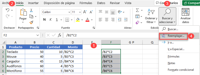 Función Reemplazar en Excel