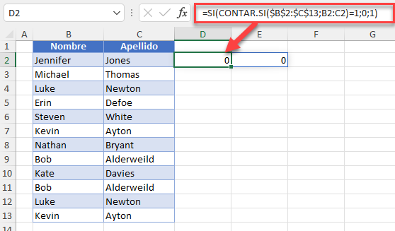 Función para Evaluar Si Hay Filas Duplicadas en Excel