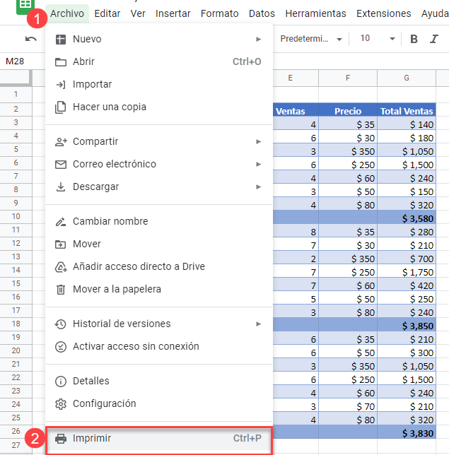 Imprimir Página en Google Sheets