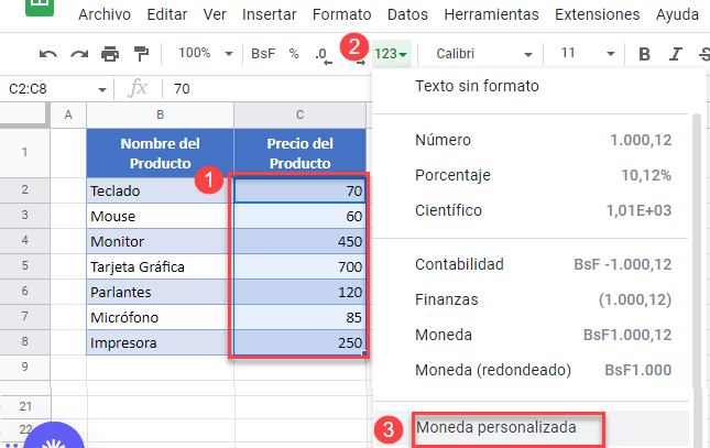 Moneda Personalizada en Google Sheets