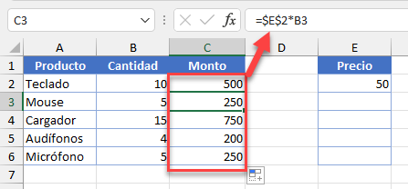 Muestra de Referencia Abosulta en Fórmula en Excel