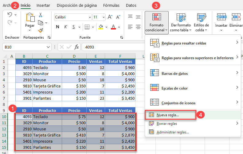 Nueva Regla de Formato Condicional en Excel