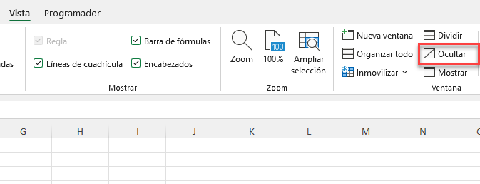 Ocultar Libro en Excel