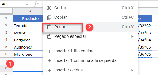 Pegar Rango en Google Sheets