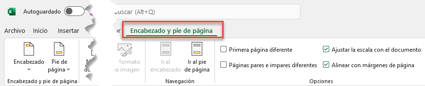 Pestaña de Encabezado y Pie de Página en Excel