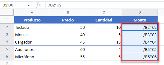 Rango Reemplazado en Google Sheets