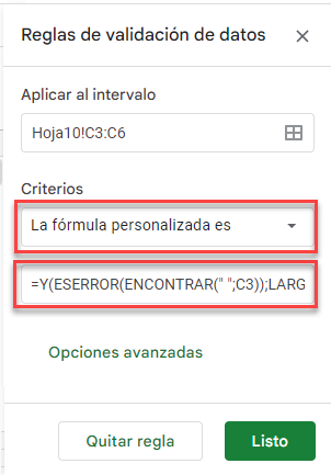 Regla de Validación de Rango de Datos en Google Sheets