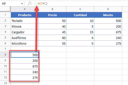 Resultado Buscar y Reemplazar Texto en Google Sheets