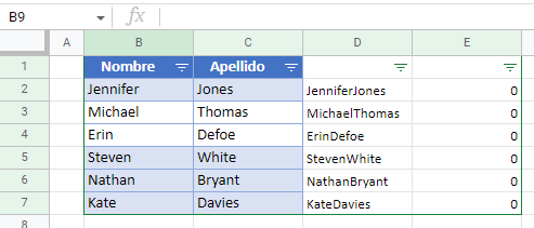 Resultado Eliminar Filas Duplicadas en Google Sheets