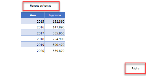 Resultado Encabezado y Pie de Página en Google Sheets