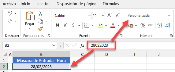 Resultado Máscara de Entrada de Datos Personalizada Fecha en Excel