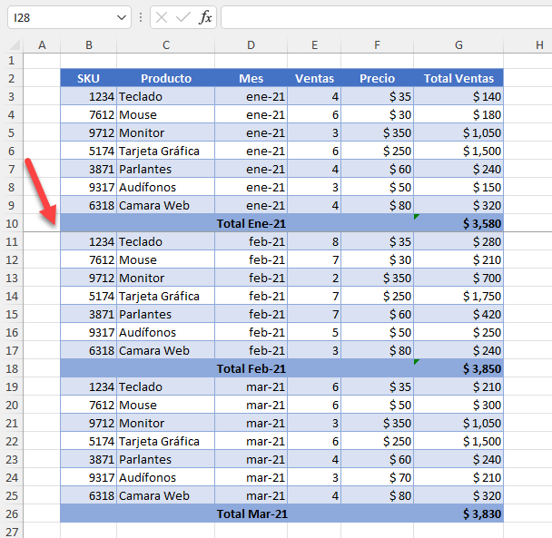 Salto de Página Insertado en Excel