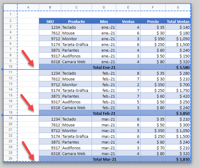 Saltos de Páginas Personalizados en Google Sheets