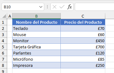 Signo de Libra Esterlina en Excel