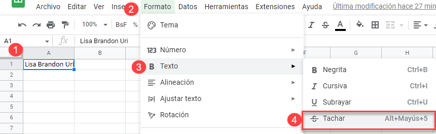 Tachar en Google Sheets