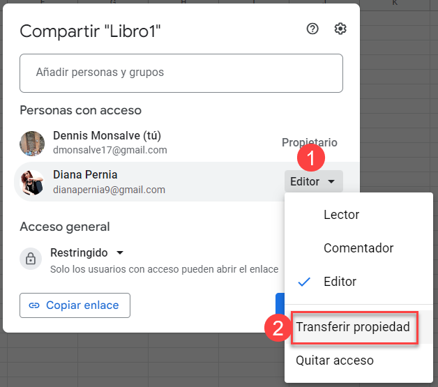 Transferir Propiedad de Libro en Google Sheets