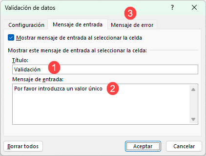 Validación de Datos Mensaje de Entrada