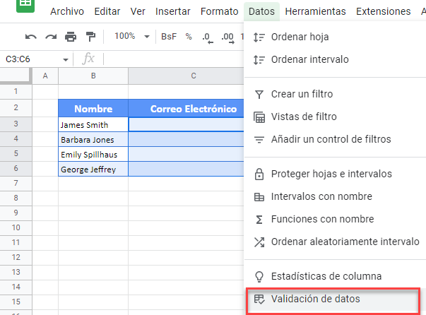 Validar Rango de Datos en Google Sheets