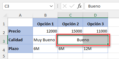 Valor Centrado en Selección en Excel