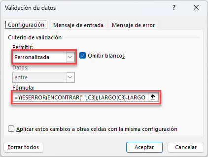 Ventana de Validación de Datos en Excel