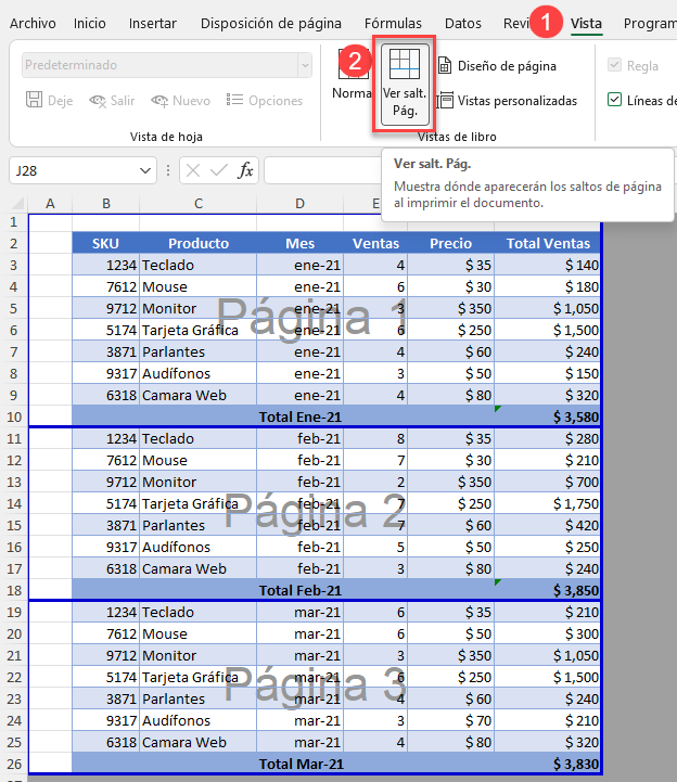 Ver Salto de Página en Excel