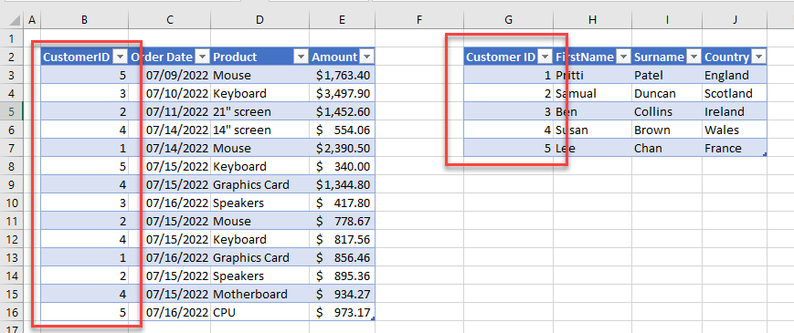 excel link tables