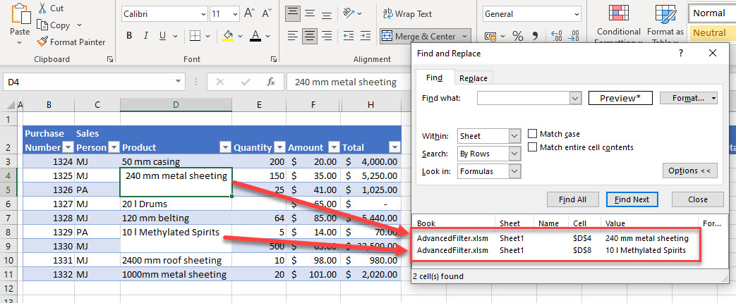 advancedfilternotworking find merged cells