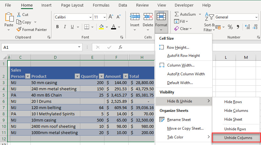 AdvancedFilterNotWorking unhide columns