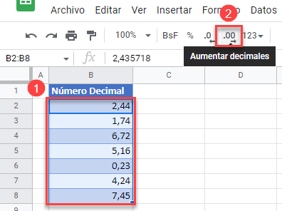 Agregar Más Decimales en Google Sheets