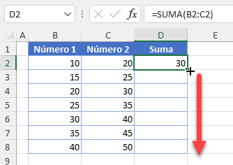 Arrastrar Fórmula de Suma Hacia Abajo en Excel