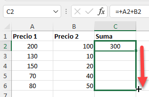Arrastrar Fórmula de Suma en Excel