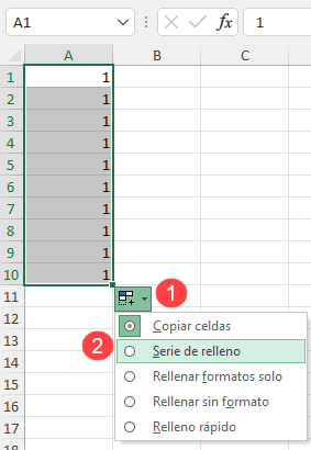 Autonumeración de Filas con Tirador de Relleno en Excel