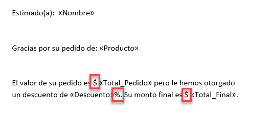 Borrador de Email Creado y Combinado con Signos de Dolar y Porcentaje