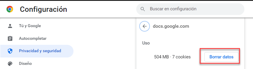 Borrar Datos de Cache