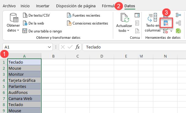 Botón Quitar Duplicados en Excel