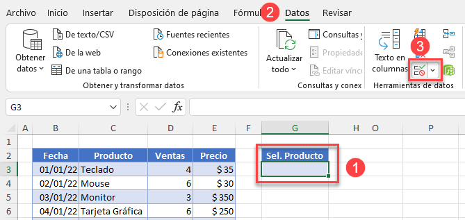 Botón Validación de Datos en Excel