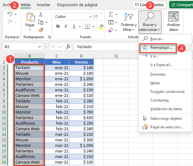 Buscar Seleccionar y Reemplazar en Excel