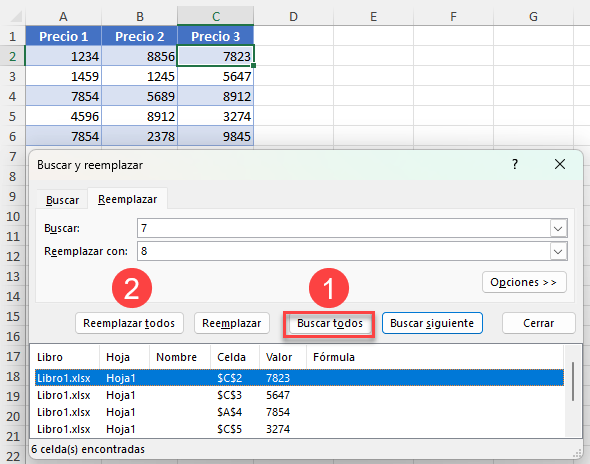 Buscar Todos y Reemplazar Todos en Excel