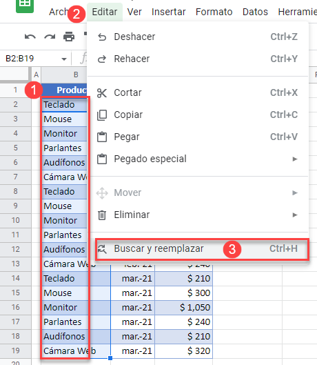 Buscar y Reemplazar Varios Valores en Google Sheets