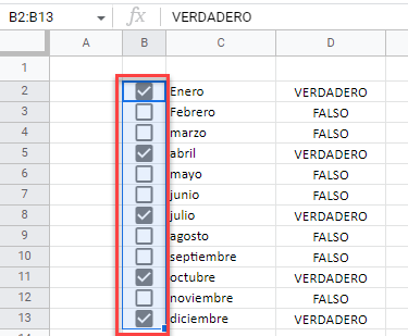 Casillas de Verificación Seleccionadas en Google Sheets