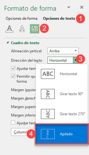 Colocar Dirección del Texto en Apilado en Excel