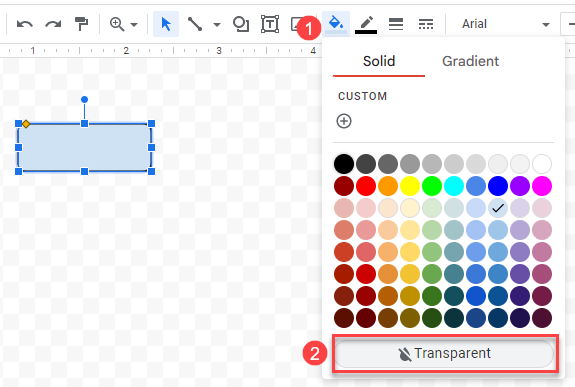 Colocar Transparente en Color de Relleno de Forma en Google Sheets