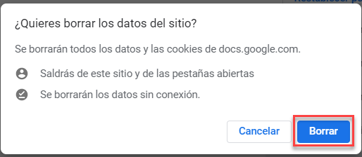 Confirmar Borrar Datos de Cache