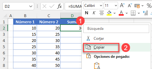 Copiar Fórmula de Suma en Excel