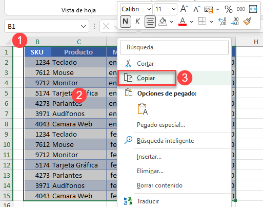 Copiar Tabla de Datos en Excel