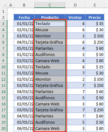 Datos Ejemplo Crear Lista Única en Excel